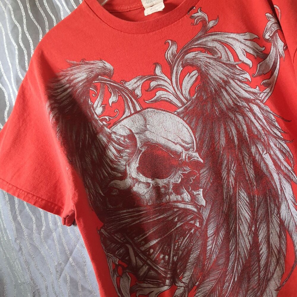 Vintage Y2K Wings Skull Graphic T-Shirt Mens Large Cyber Sigilism Grunge 90s